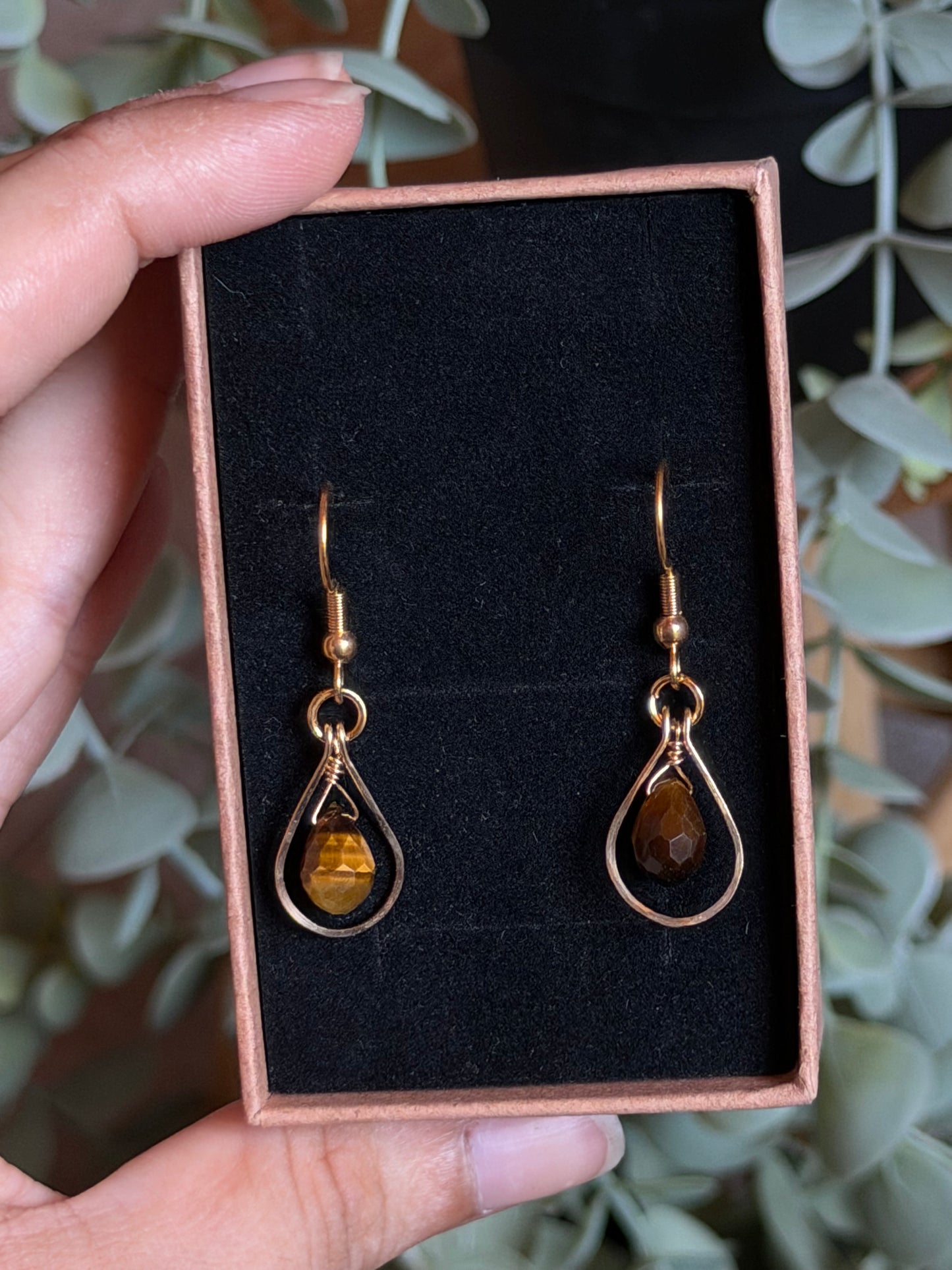Tiger's Eye Earrings Gold