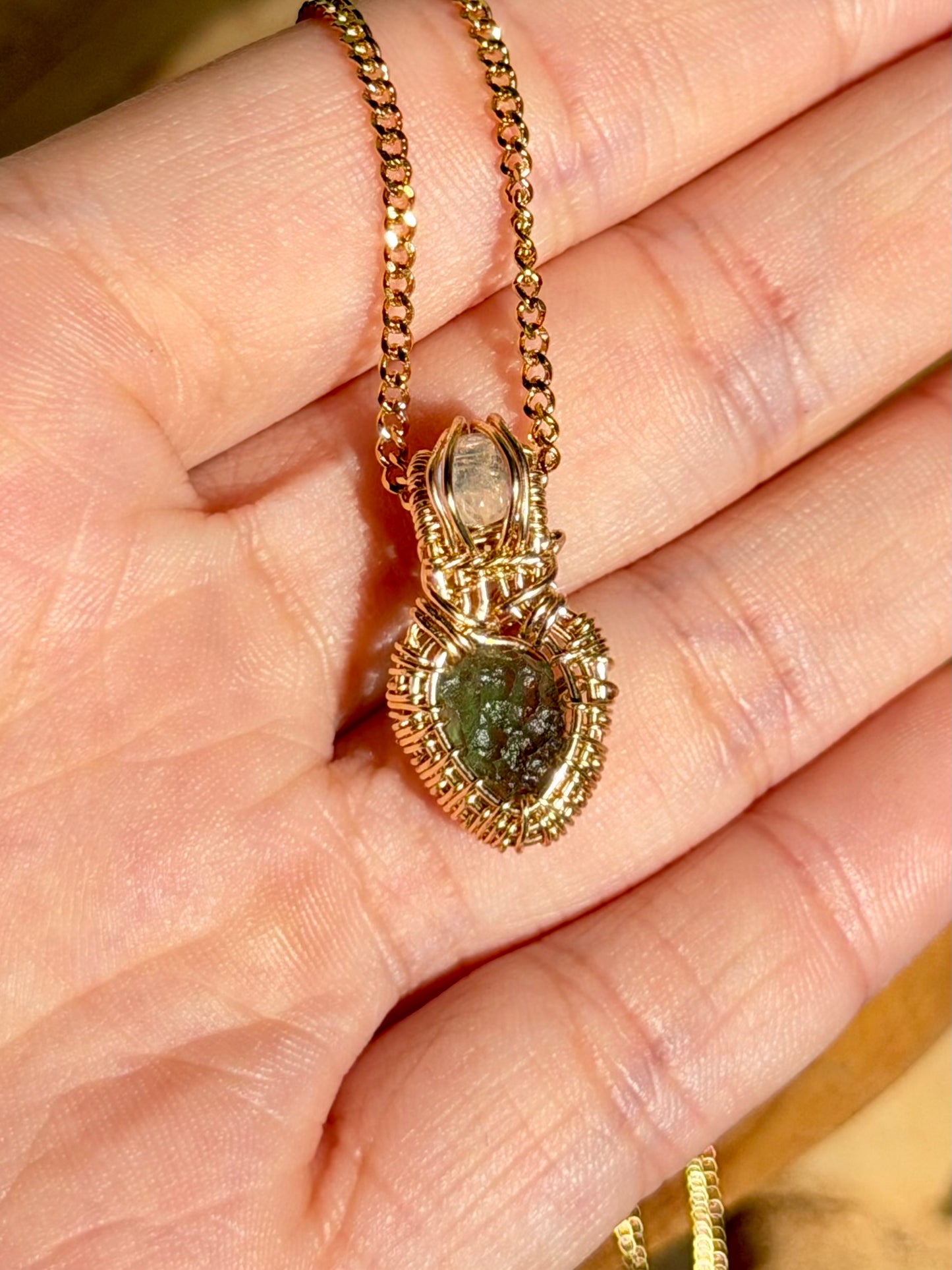 Moldavite & Moonstone Pendant