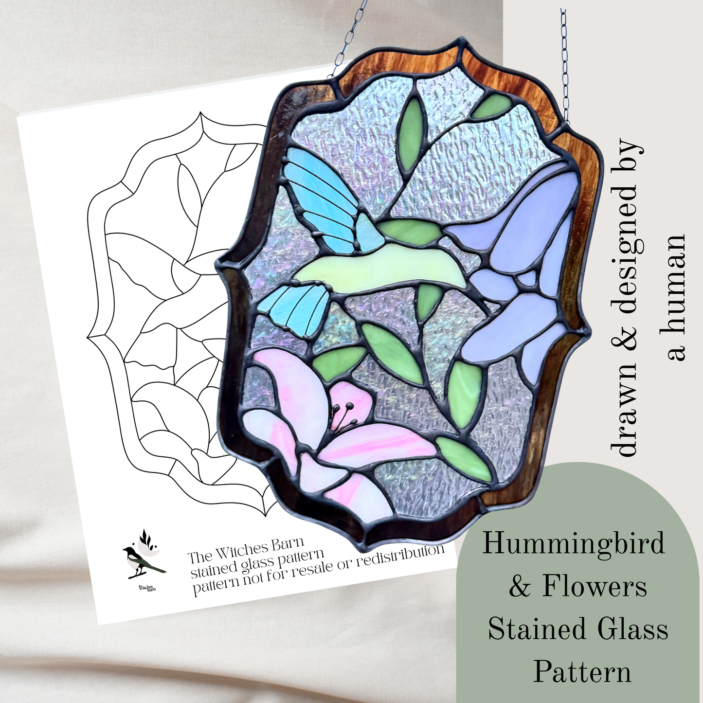 Hummingbird & Flowers Stained Glass Digital Pattern