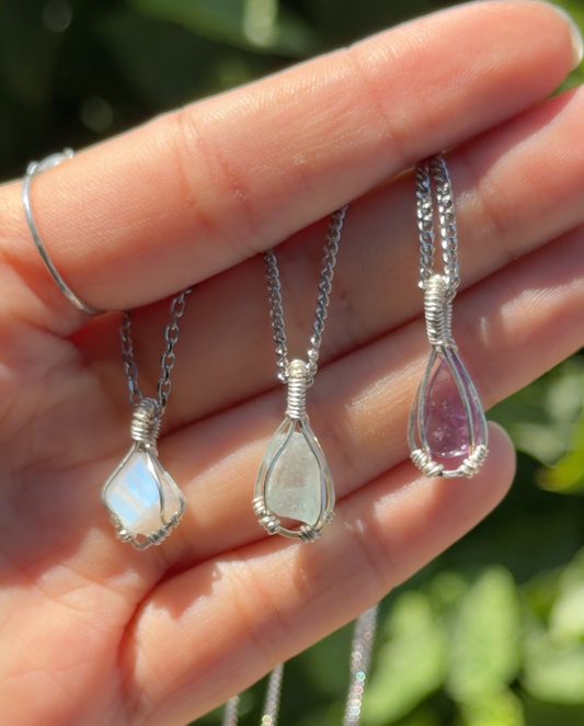 Dainty Crystal Pendants Silver