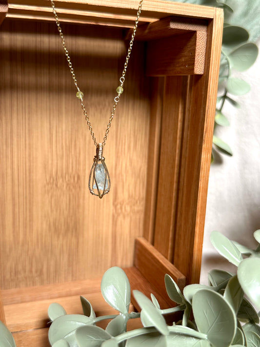 Aquamarine & Peridot Minimal Necklace