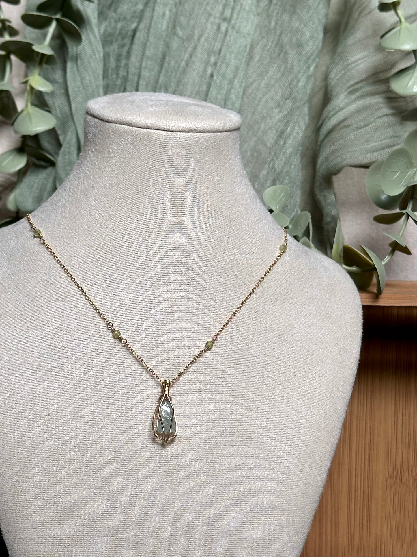 Aquamarine & Peridot Minimal Necklace