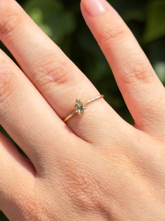 Moldavite Ring Gold - Size L