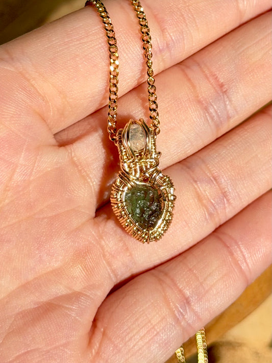 Moldavite & Moonstone Pendant