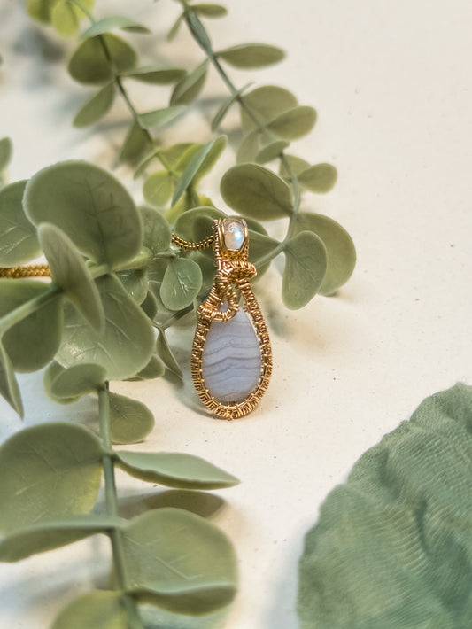 Blue Lace Agate and Moonstone Pendant