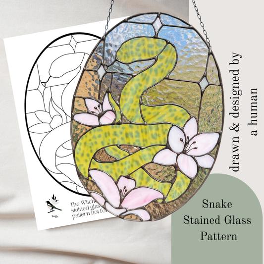 Snake & Flowers Stained Glass Digital Pattern